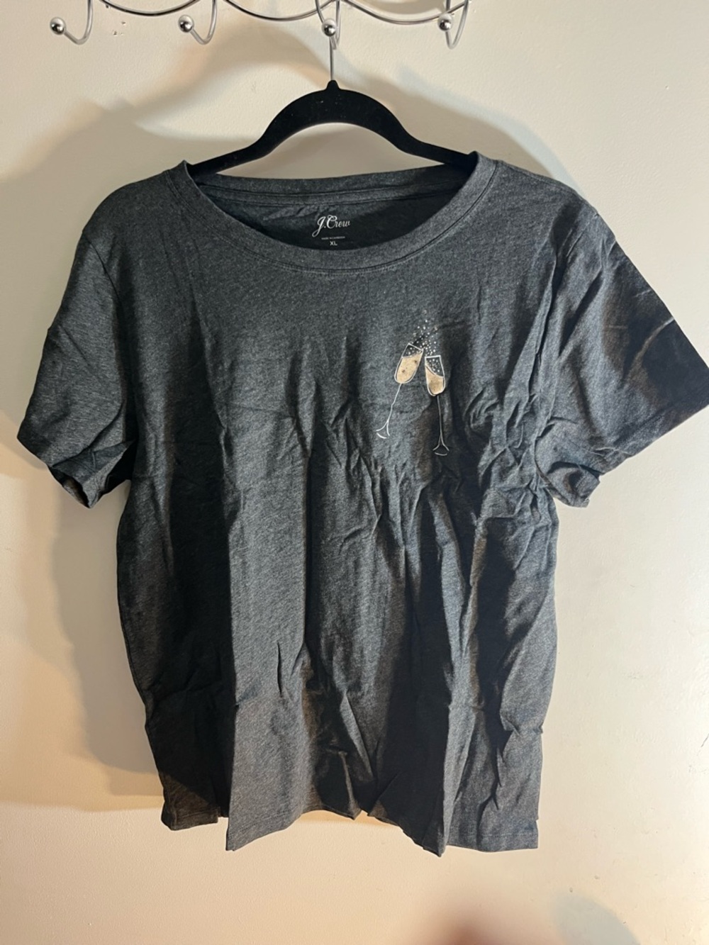 J. Crew Charcoal Gray Short-Sleeve Tee with Champagne Glass Graphic